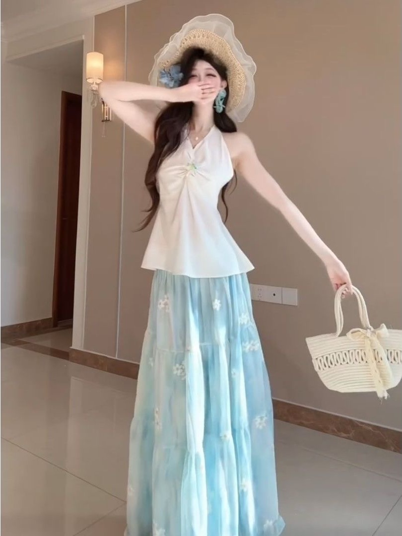 French Riviera Vacation Style  - Midi Skirt Floral review and price