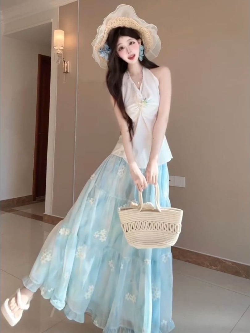 French Riviera Vacation Style  - Midi Skirt Floral review and price