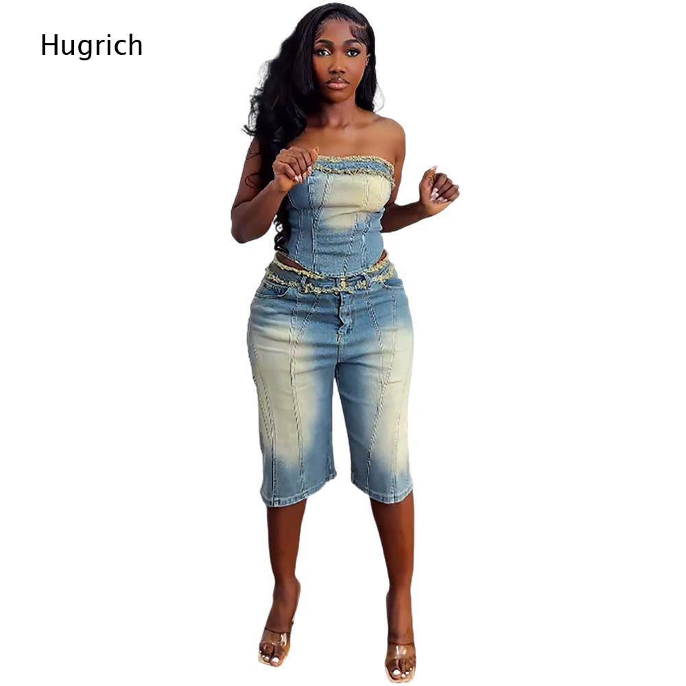 Ladies Washed Strapless Crop T - Shorts Denim Frayed review and price