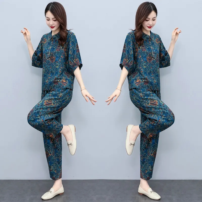 Middle Aged Mother Summer Suit - Linen Pant Wide review and price