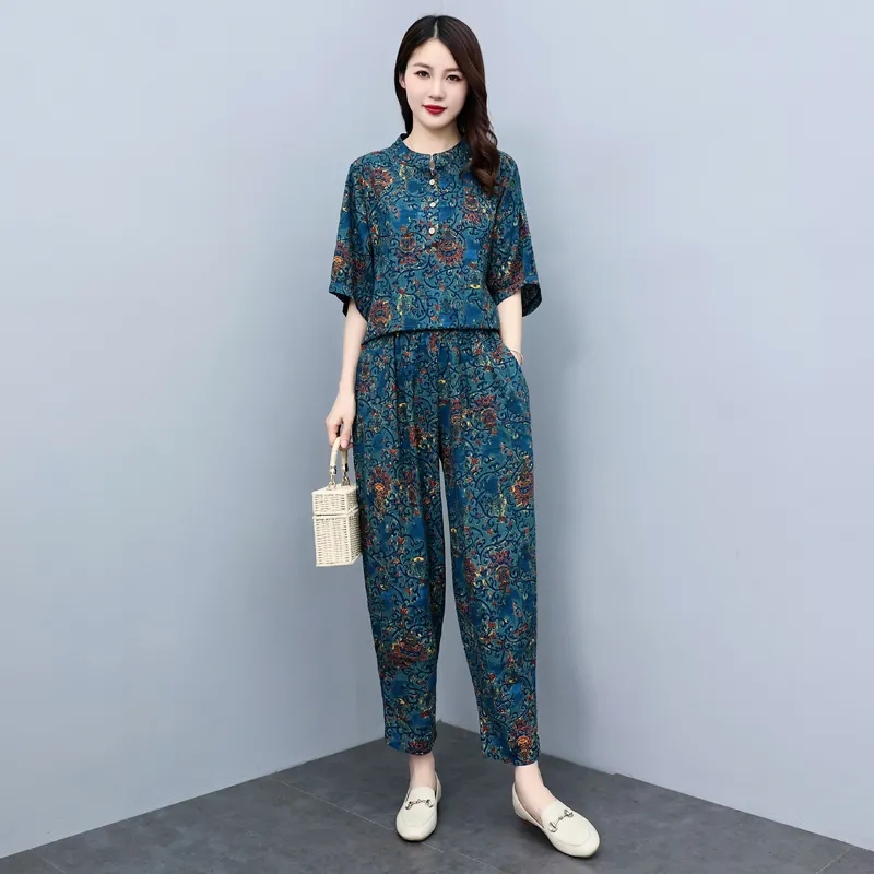 Middle Aged Mother Summer Suit - Linen Pant Wide review and price