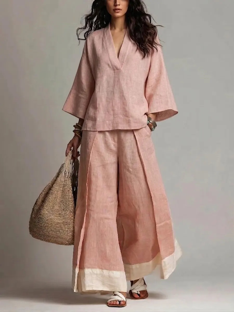 Summer Women V-neck Cotton Lin - Linen Pant Wide review and price