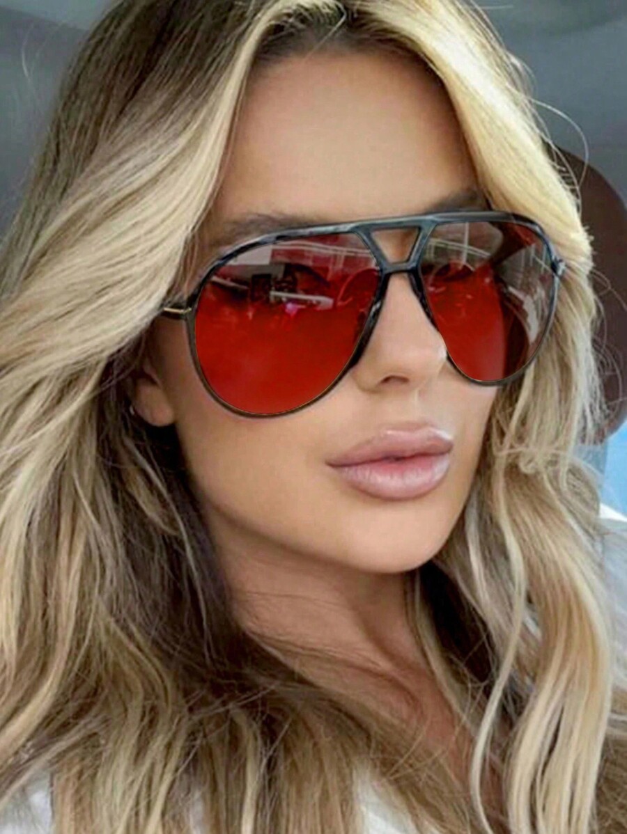 1pc Oversized Double Bridge Fu - Sunglasses Cat Eye review and price