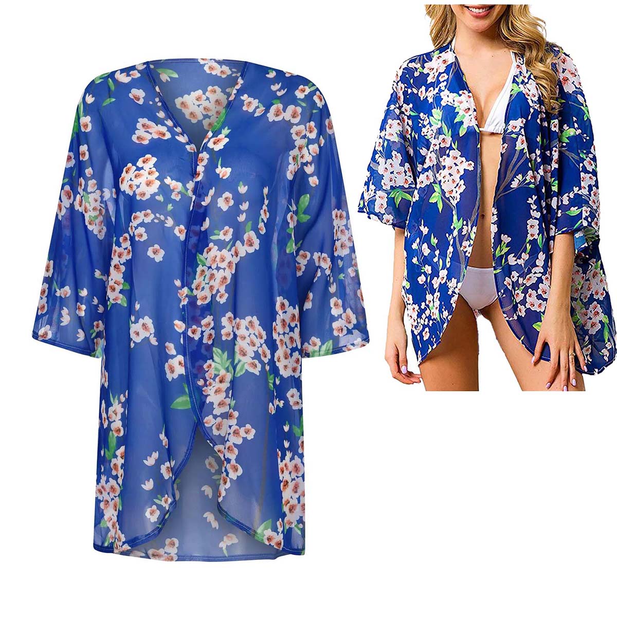 Women's Loose Sheer Chiffon Ki - Kimono Sheer Floral review and price